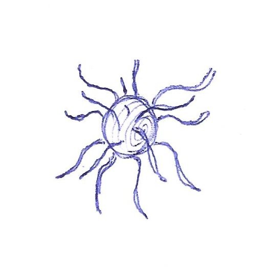 Viewer Jason post-session visual: a radial, tendrilled form drawn in blue ink